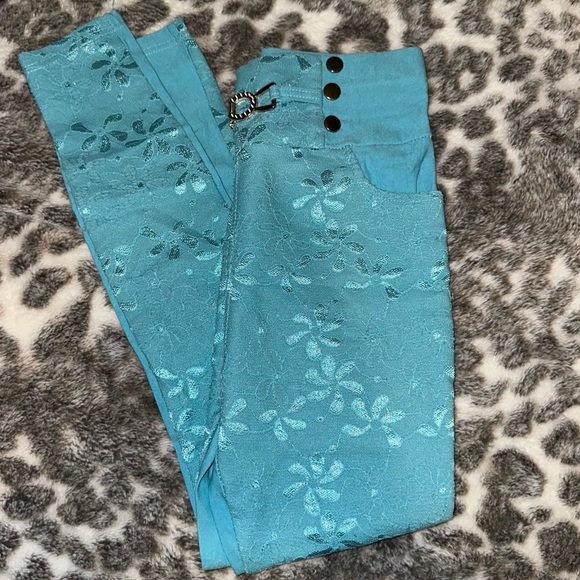 Blue Lace Jeggings - Picture 1 of 4